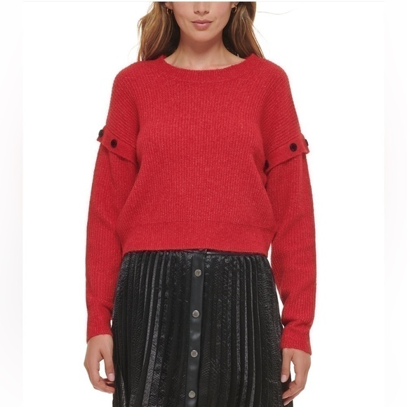 DKNY Jeans Women's Drop-Shoulder Long-Sleeve Sweater Large Red NWT - Picture 2 of 10